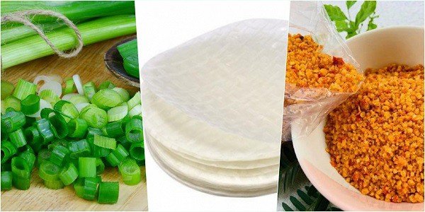 Nguyên liệu chính hành lá và muối tôm để làm bánh tráng trộn mỡ hành