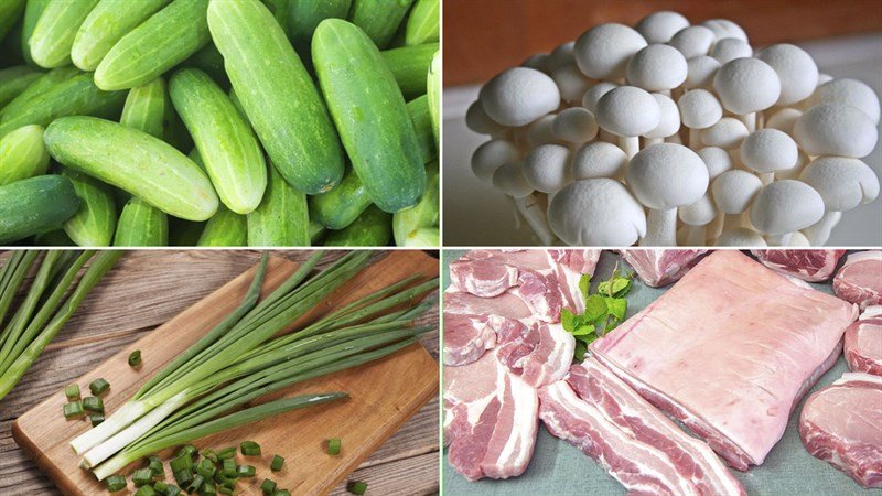 Nguyên liệu cho cách xào dưa chuột nấm thịt