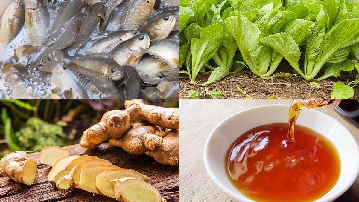 Nguyên liệu cho canh cá rô đồng rau cải