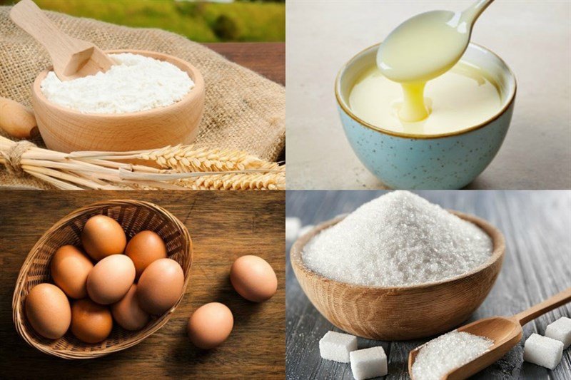 Nguyên liệu cho món bánh rán bằng bột mì và trứng