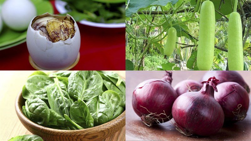 nguyên liệu cho món cách nấu bầu với trứng vịt lộn mồng tơi
