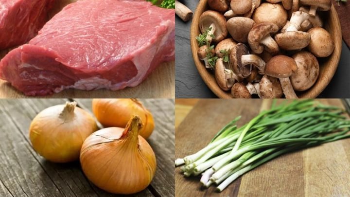 Nguyên liệu cho món cách xào nấm hương tươi thịt băm