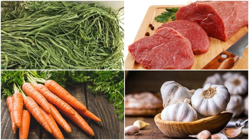 Nguyên liệu cho món rau tiến vua xào thịt bò