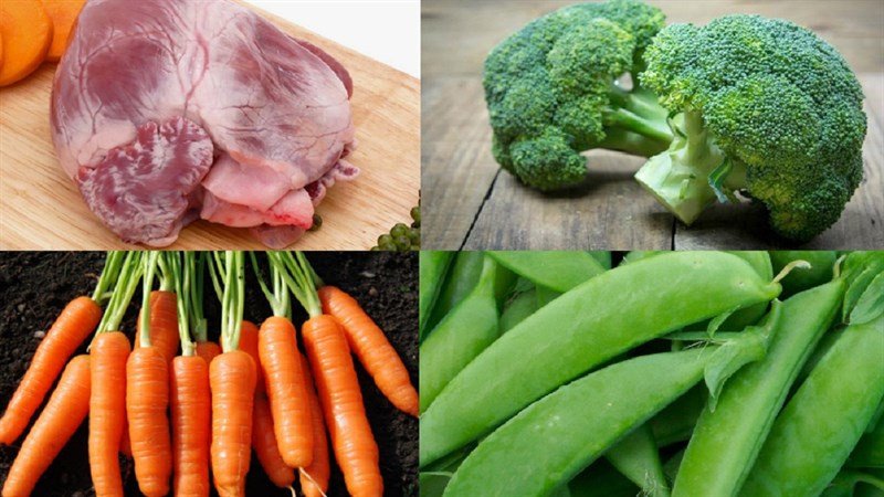 Nguyên liệu cho món tim lợn xào rau củ