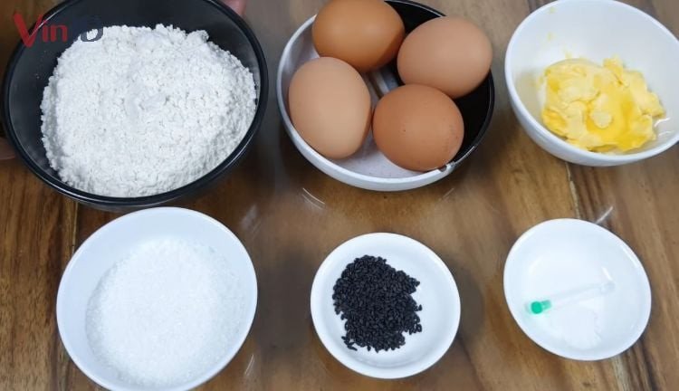Nguyên liệu chuẩn bị cho bánh kẹp mè đen