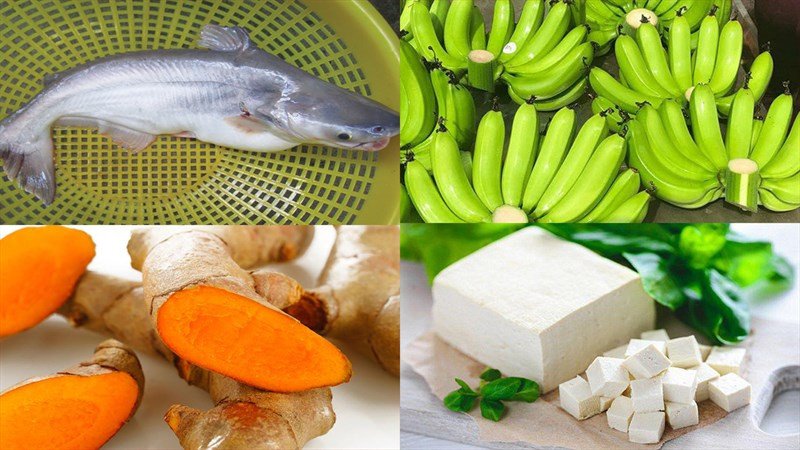 Nguyên liệu chuẩn bị cho cách nấu cá om chuối đậu