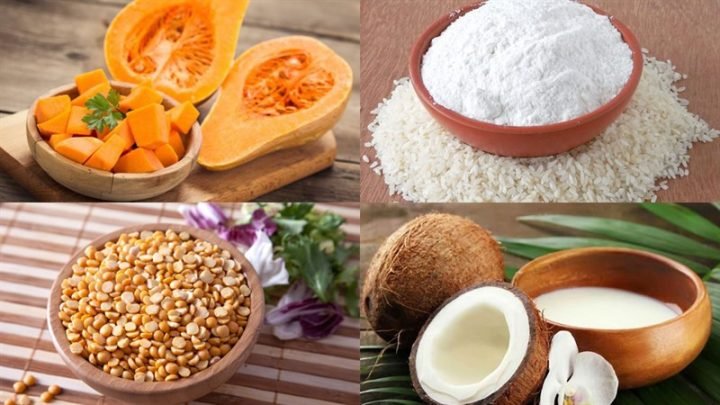 Nguyên liệu chuẩn bị cho cách nấu chè bí đỏ đậu xanh