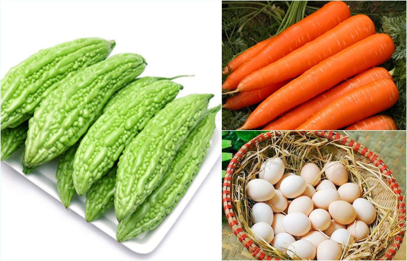 Nguyên liệu chuẩn bị cho cách nấu khổ qua xào trứng cà rốt đầy màu sắc