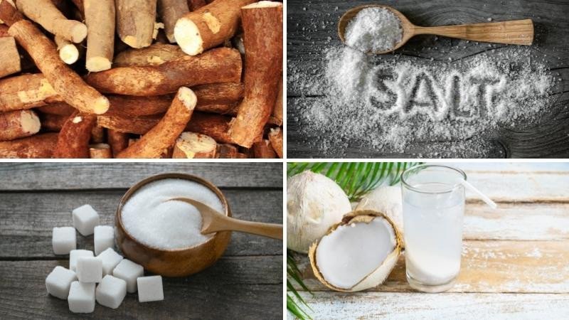 nguyên liệu chuẩn bị cho cách nấu khoai mì nước cốt dừa