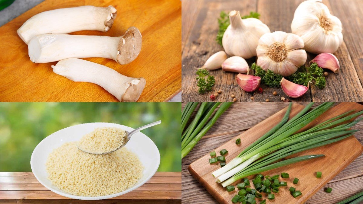 Nguyên liệu chuẩn bị cho cách nấu nấm đùi gà xào tỏi đơn giản