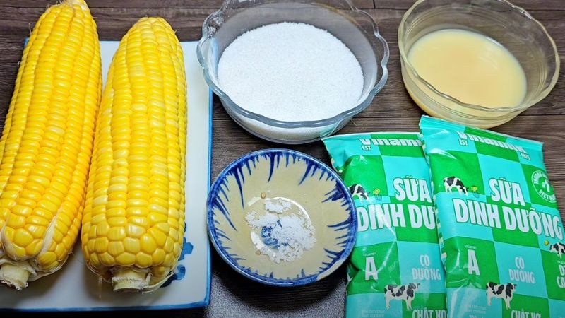 Nguyên liệu chuẩn bị cho cách nấu sữa bắp lá dứa