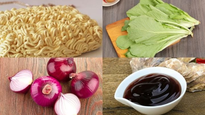 Nguyên liệu chuẩn bị cho cách xào mì tôm với rau cải cơ bản