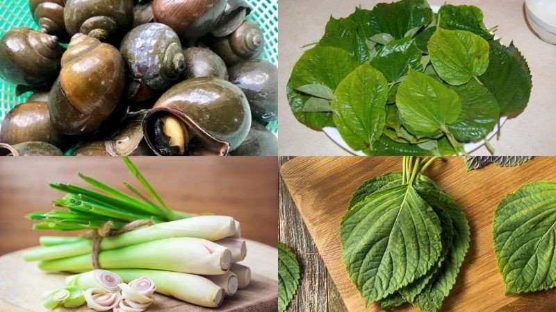 nguyên liệu chuẩn bị cho cách xào ốc lá lốt