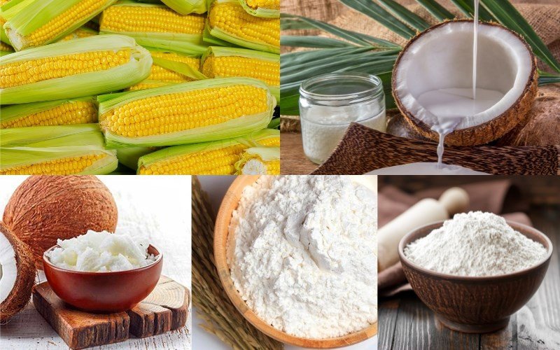 Nguyên liệu chuẩn bị cho món bánh bắp sợi dừa hấp