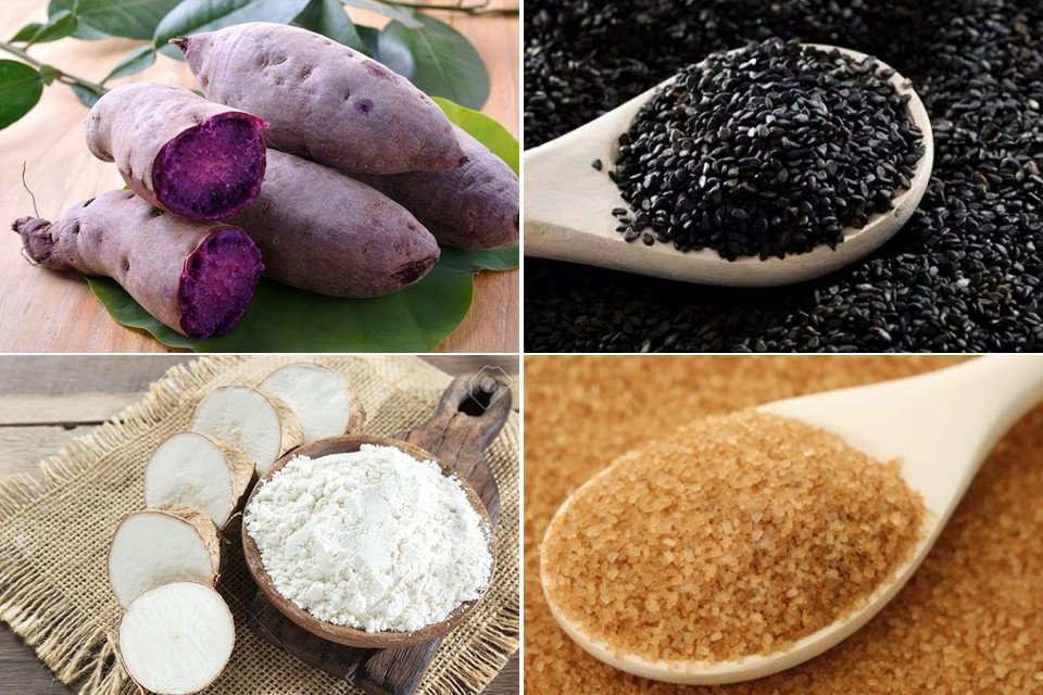 Nguyên liệu chuẩn bị cho món bánh khoai lang chiên phồng