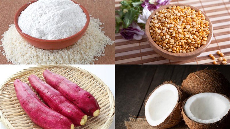 Nguyên liệu chuẩn bị cho món bánh rán mật đậu xanh dừa