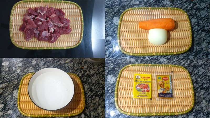 Nguyên liệu chuẩn bị cho món bò kho cà rốt nước dừa