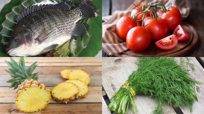 Nguyên liệu chuẩn bị cho món bún cá rô miền Bắc