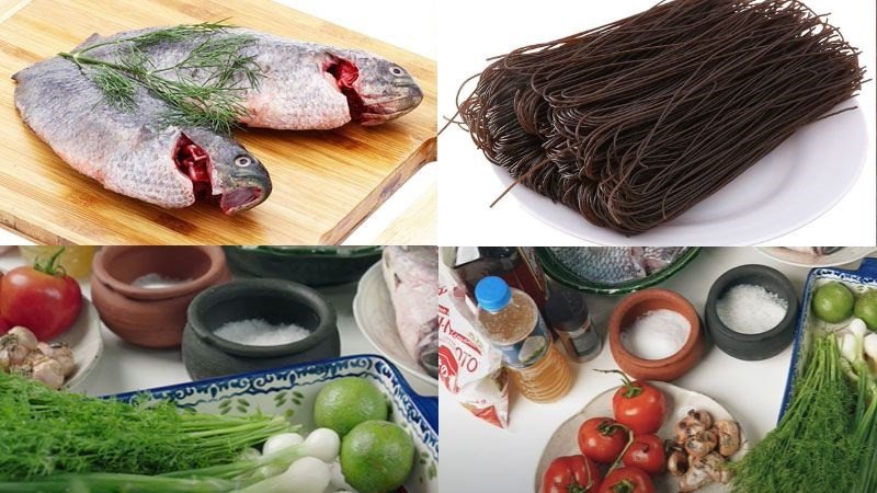Nguyên liệu chuẩn bị cho món bún gạo lứt cá rô phi