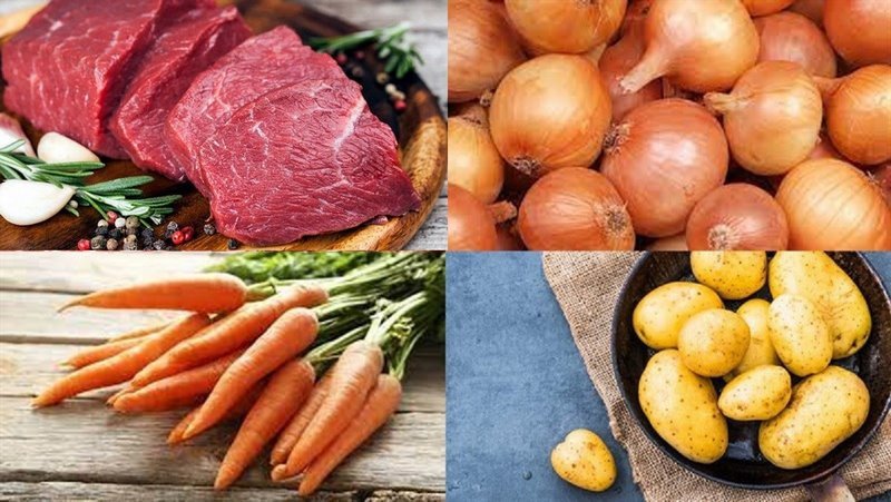 Nguyên liệu chuẩn bị cho món cà ri bò đậm đà hương vị
