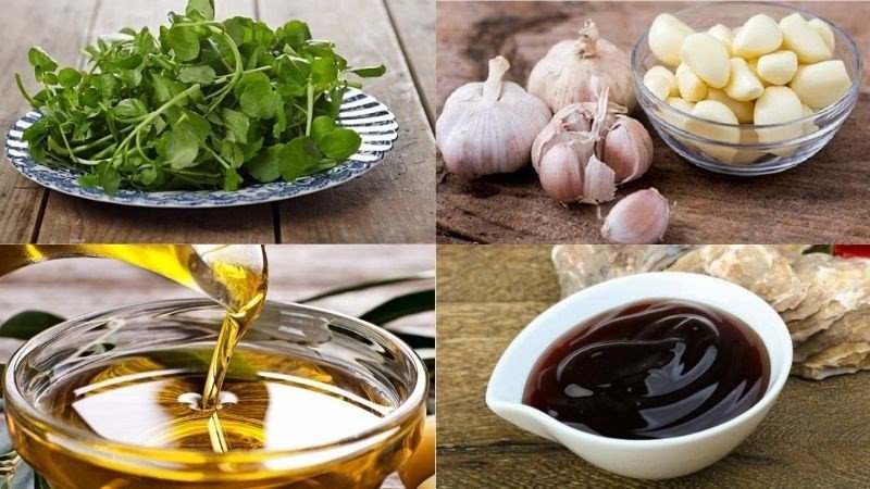 Nguyên liệu chuẩn bị cho món cải xoong xào tỏi