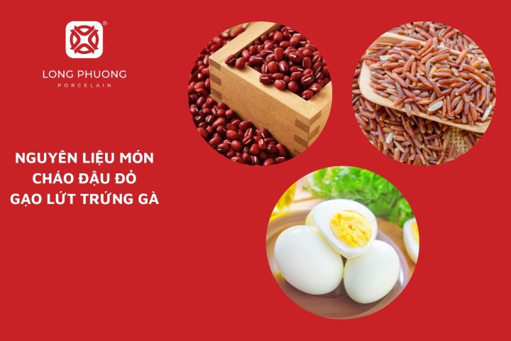 Nguyên liệu chuẩn bị cho món cháo đậu đỏ trứng gà