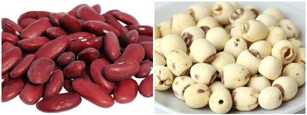 Nguyên liệu chuẩn bị cho món chè đậu đỏ hạt sen