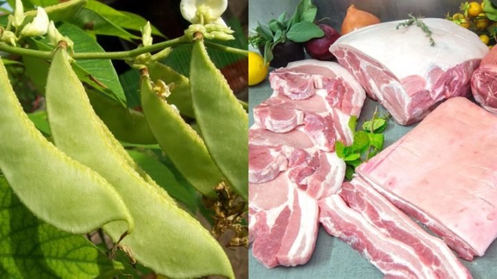 Nguyên liệu chuẩn bị cho món đậu ván xào thịt heo