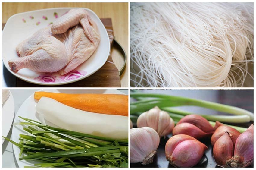 Nguyên liệu chuẩn bị cho món hủ tiếu gà