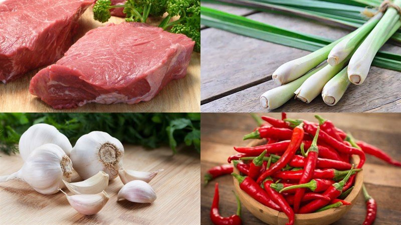 Nguyên liệu chuẩn bị cho món khô heo giả bò