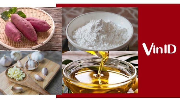 Nguyên liệu chuẩn bị cho món khoai lang chiên bơ tỏi