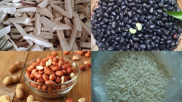 Nguyên liệu chuẩn bị cho món khoai lang khô đậu đen