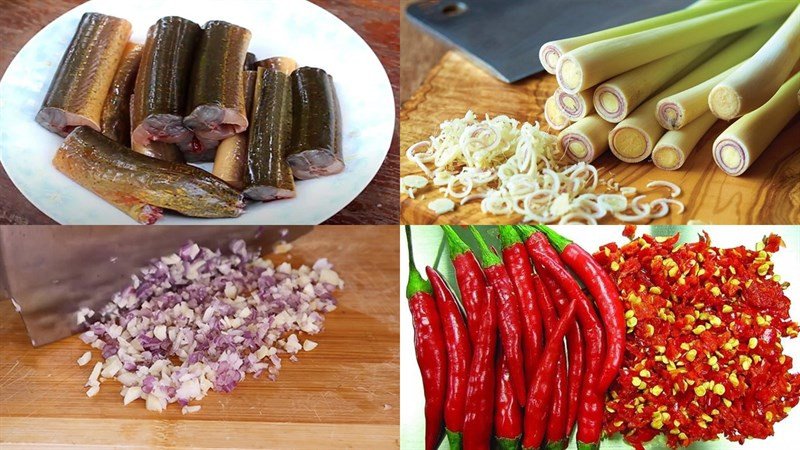 Nguyên liệu chuẩn bị cho món lươn xào sả ớt truyền thống