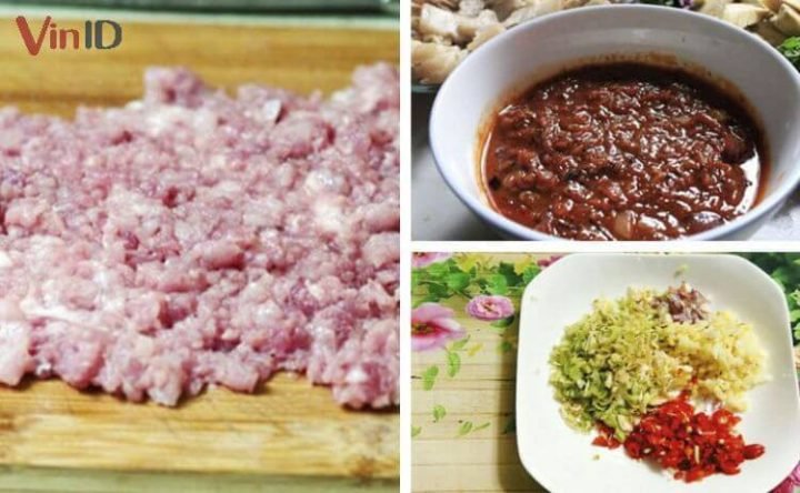 Nguyên liệu chuẩn bị cho món mắm tép chưng thịt