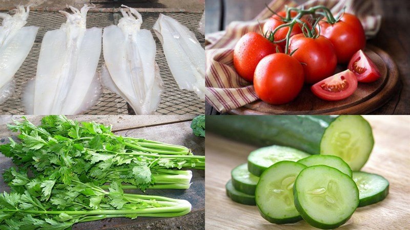 Nguyên liệu chuẩn bị cho món mực 1 nắng xào