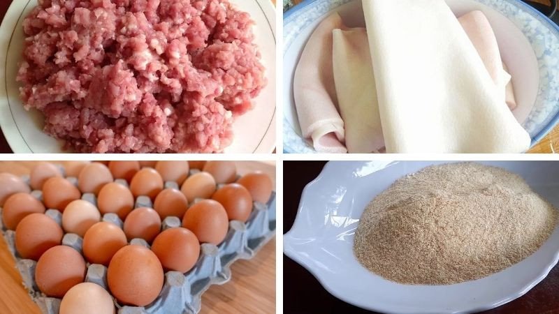 Nguyên liệu chuẩn bị cho món nem thịt rán