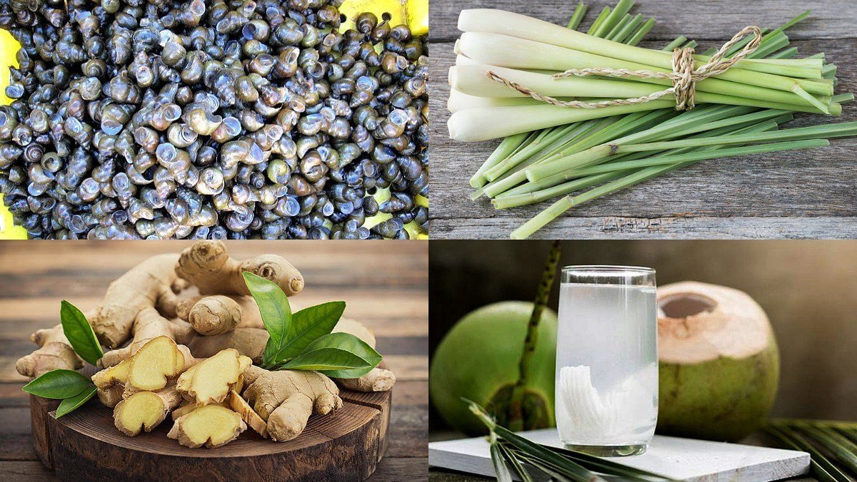 Nguyên liệu chuẩn bị cho món ốc hút miền Trung