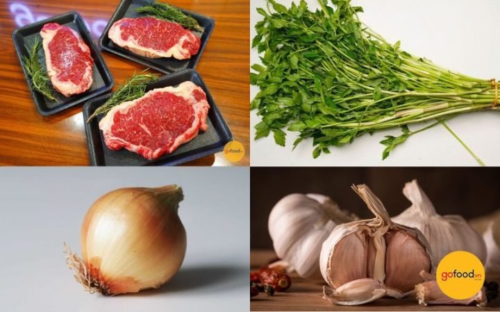 Nguyên liệu chuẩn bị cho món rau cần xào thịt bò và lượng calo