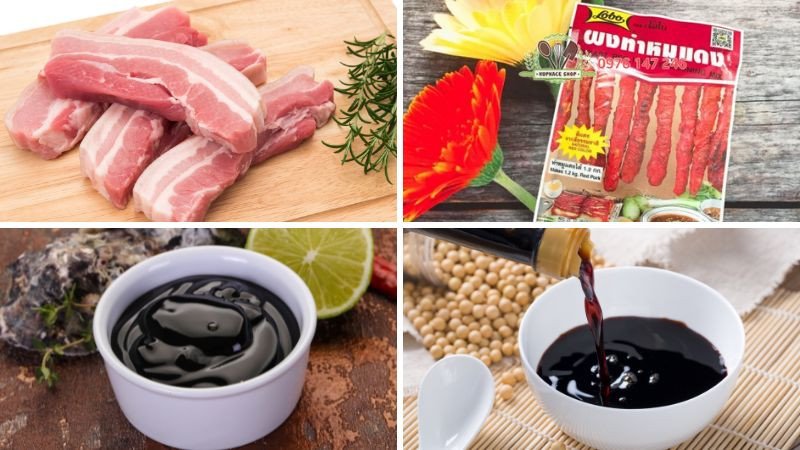 Nguyên liệu chuẩn bị cho món thịt khìa nước tương
