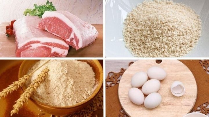 Nguyên liệu chuẩn bị cho món thịt lợn chiên xù