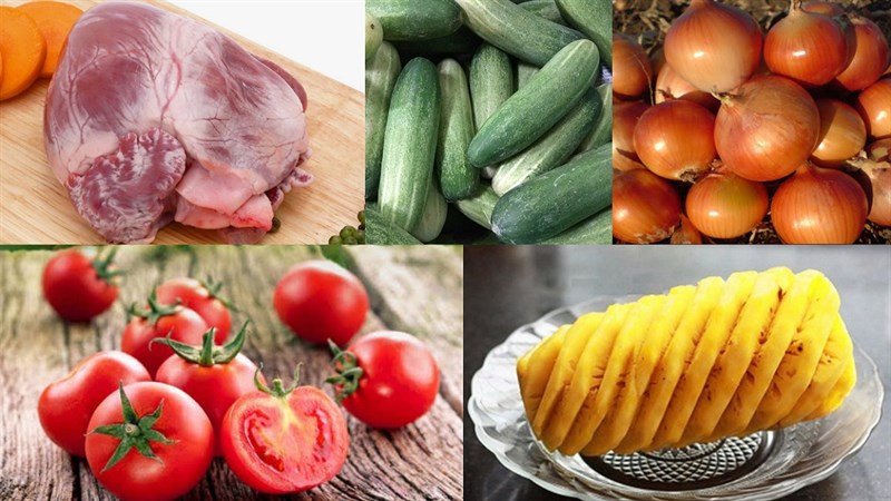 Nguyên liệu chuẩn bị cho món tim heo xào chua ngọt