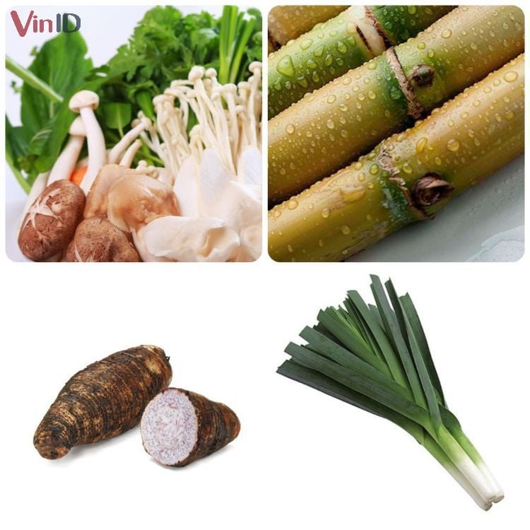 Nguyên liệu chuẩn bị cho nồi lẩu nấm chay chua cay thanh đạm