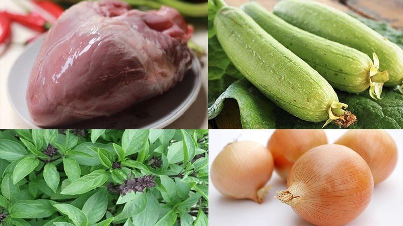 Nguyên liệu chuẩn bị cho tim lợn xào mướp