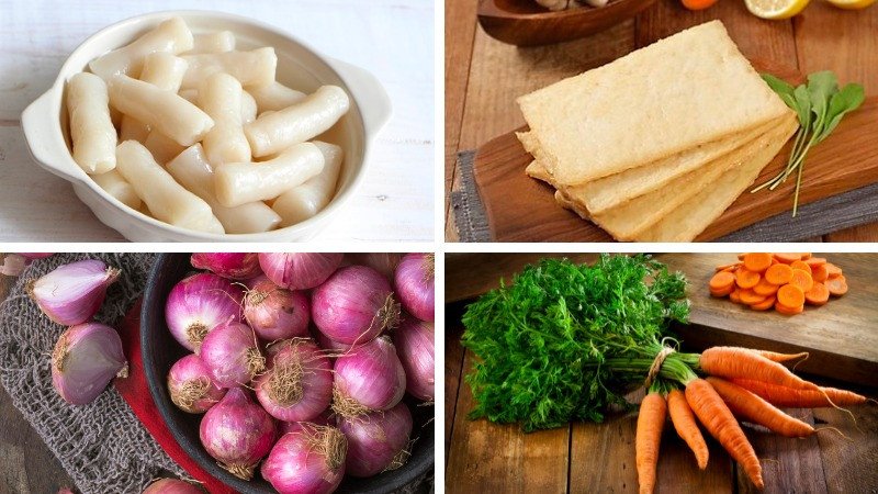 Nguyên liệu chuẩn bị cho Tokbokki chả cá