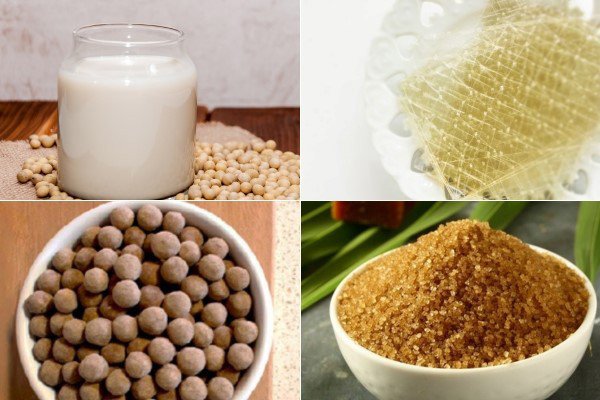 Nguyên liệu chuẩn bị để làm cách nấu tàu hủ singapore bằng bột gelatin