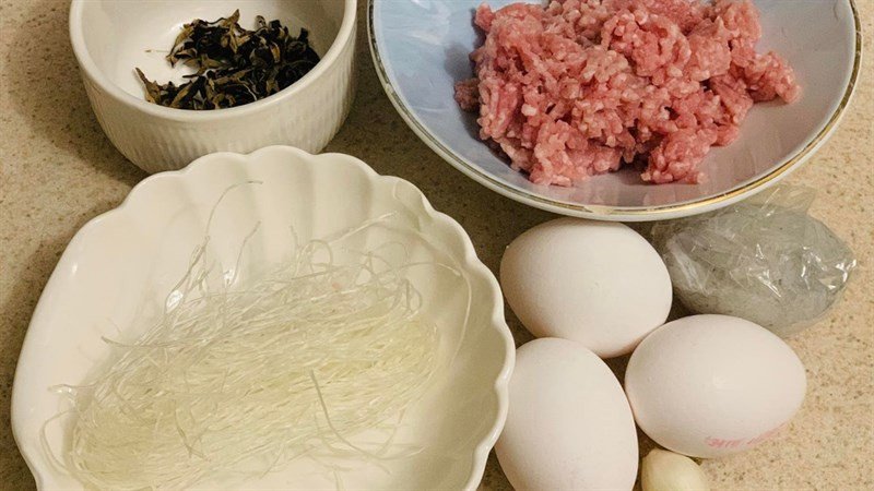 Nguyên liệu chuẩn bị làm chả trứng thịt băm