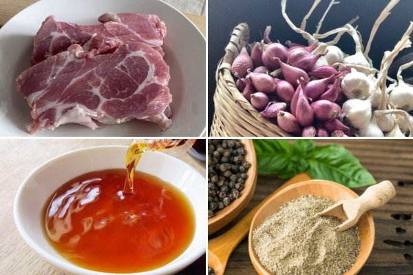 Nguyên liệu chuẩn bị làm thịt nạc kho tiêu