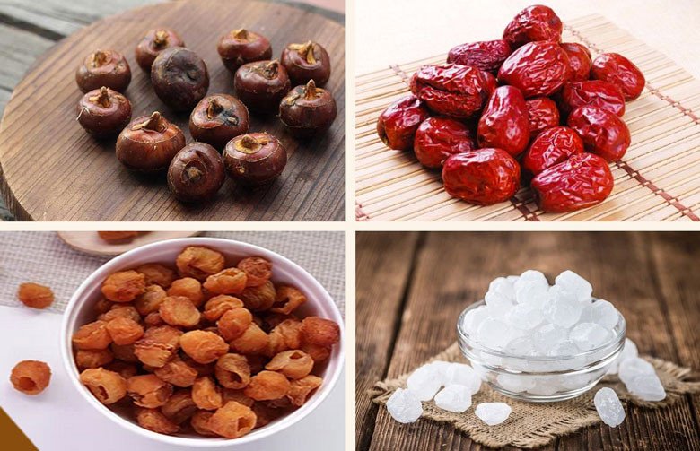 Nguyên liệu chuẩn bị nấu chè củ năng hạt sen táo đỏ