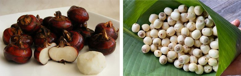 Nguyên liệu chuẩn bị nấu chè củ năng hạt sen tươi