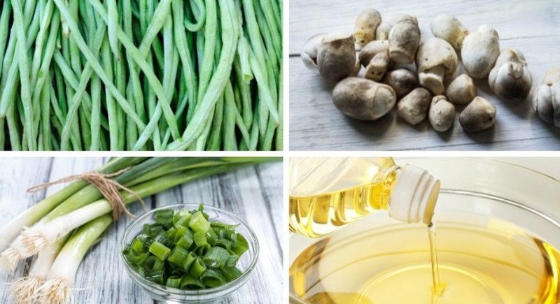 Nguyên liệu chuẩn bị xào đậu đũa nấm rơm
